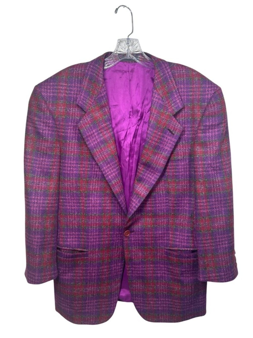 Vtg 90s V2 by Versace Men's 46S Purple Magenta Plaid Blazer Union Made USA